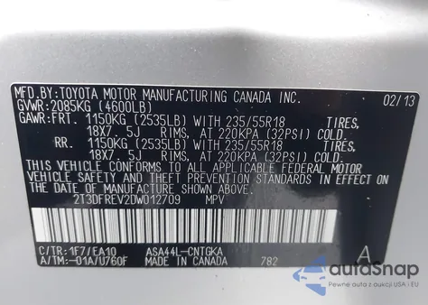 2013 Toyota Rav4 Limited z USA, uszkodzony, nr VIN 2T3DFREV2DW012709